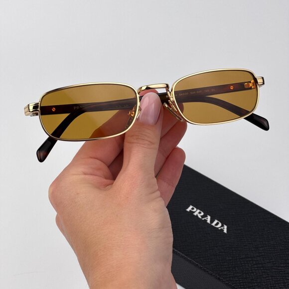 Prada PRB54S Sunglasses – Gold Rectangle Metal Frame Honey Lenses | Model 5AK50P - Picture 1 of 11